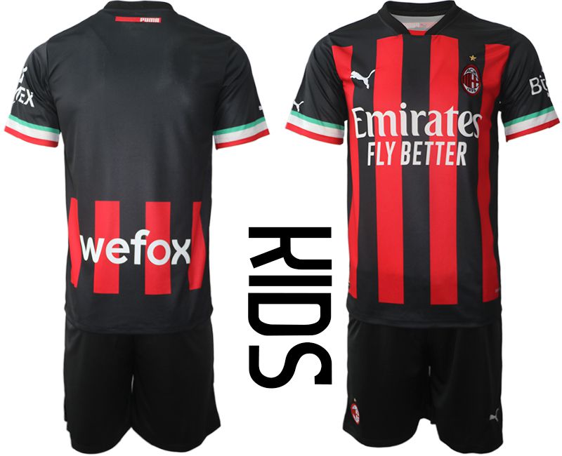 Youth 2022-2023 Club Ac Milan home black blank Soccer Jersey->youth soccer jersey->Youth Jersey